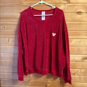 Disney Red Corduroy Sweatshirt with Mickey Embroidery